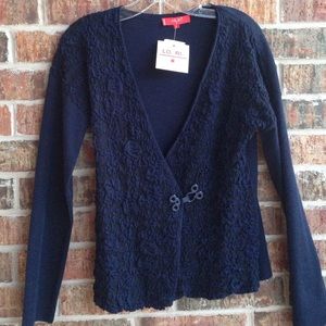 NWT Italian wool blend navy cardigan