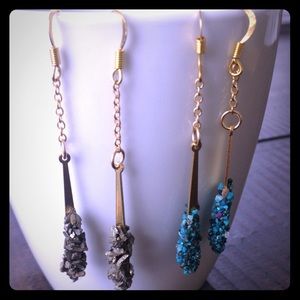 Pyrite or turquoise crusted gold earrings
