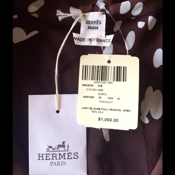 HERMES NWT Silk Chocolate Blouse - Picture 4 of 4