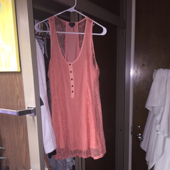 Medium pink lace swing dress with button detail