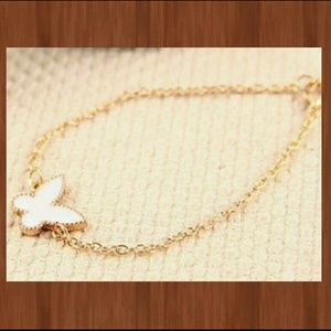 Gold plated white butterfly chain bracelet