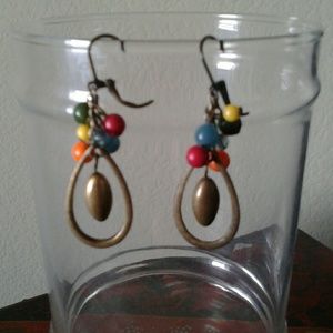 Brass tone and bead earrings