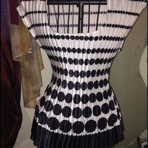 Satin black/ white Pretty Blouse. NWOT