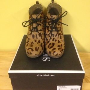 Ponyhair leopard wedge boots