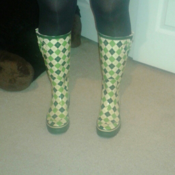 Green Argyle Wellington Boots