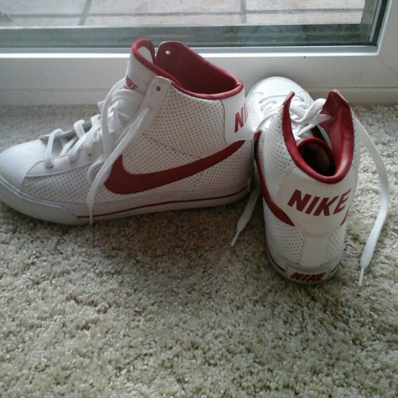 Red and white high  top Nike