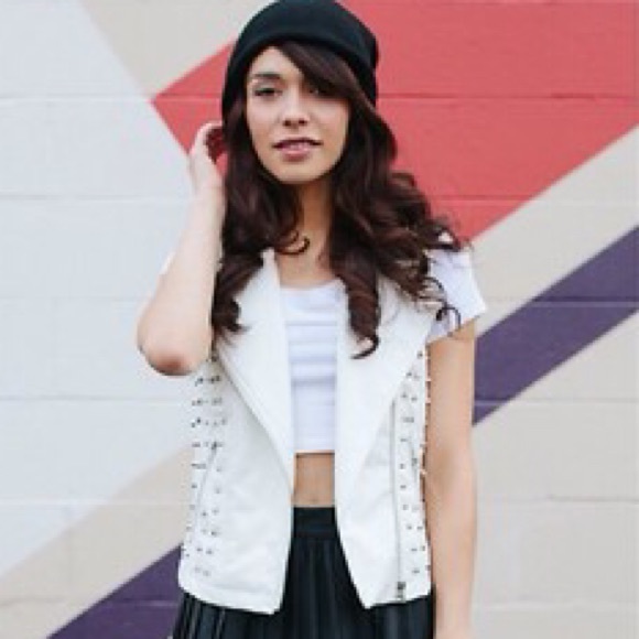 Forever 21 Outerwear - White studded faux leather vest
