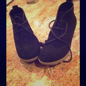 Black saude lands end wedged ankle boots