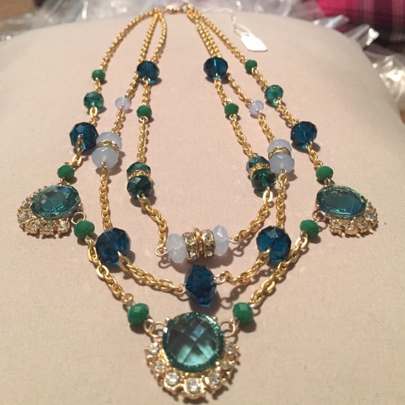 Teal and gold necklace