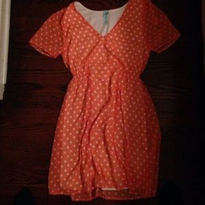 Francesca's salmon polka dot dress.
