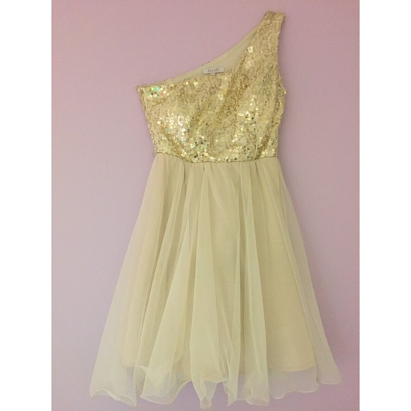 Gold and white sequin one shoulder dress