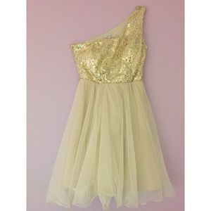 Gold and white sequin one shoulder dress