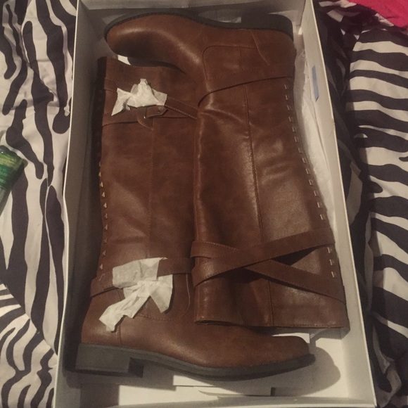 Cognac Tall Riding Boots .