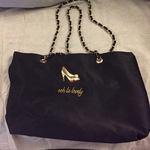 Black satin Ooh la lovely gold heel design tote