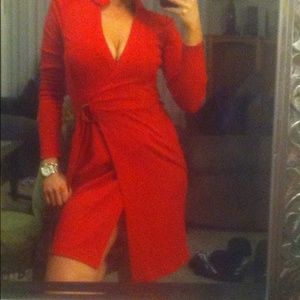 Diane Von Furstenburg Red Wrap Long sleeve dress 2