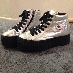 silver converse platforms