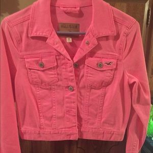 NWOT Hollister Hot Pink Crop Jean Jacket