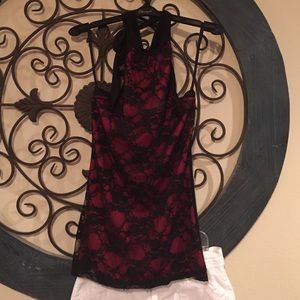 Body Central Red and black lace halter top
