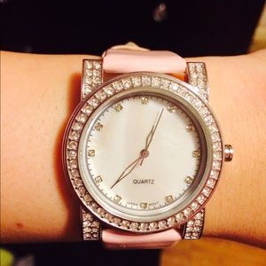 Silver and pink blinged out watch!