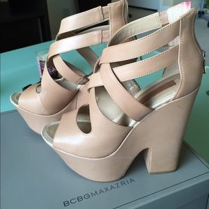 BCBG MaxAzria nude wedge heels