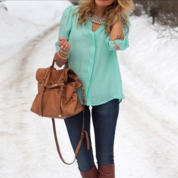 BUNDLED Mint Sheer Chiffon Blouse
