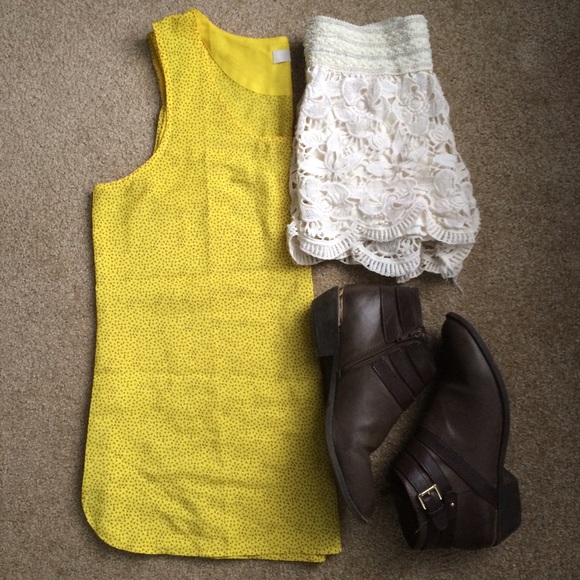 LOFT Tops - Sleeveless Yellow Top with Brown Accents