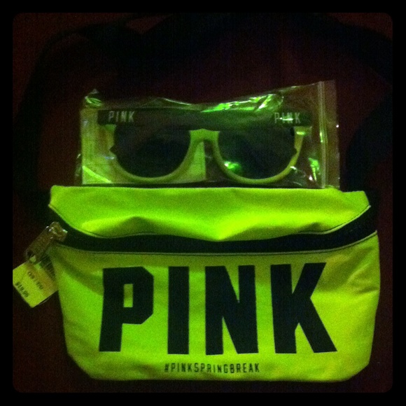 Pink Victoria's Secret neon green fanny pack.