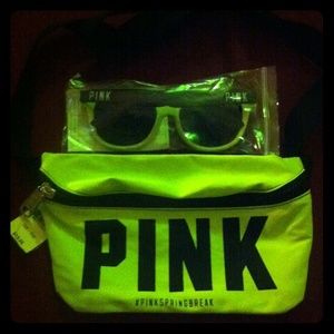 Pink Victoria's Secret neon green fanny pack.