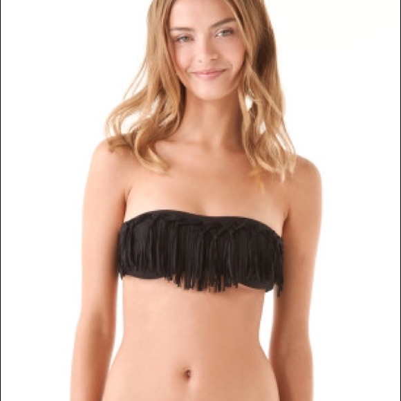 Lspace black fringe knotted bikini tube top