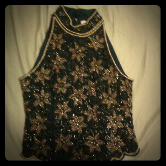 Vintage silk hand beaded top