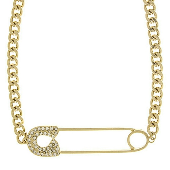 Safety Pin Chain Rhinestone Necklace