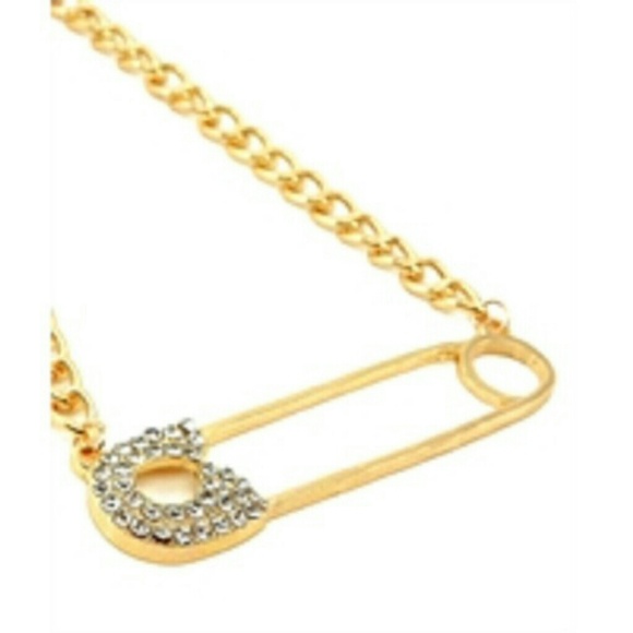Safety Pin Chain Rhinestone Necklace - Picture 3 of 3
