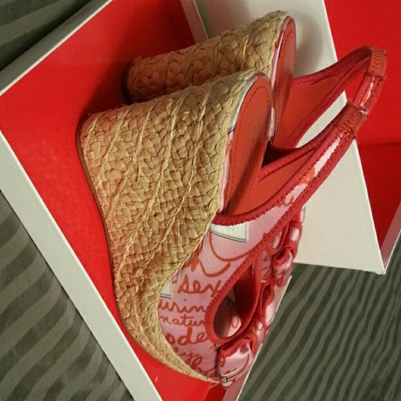 Coach wedge heels pink red bow heels sz 7 - Picture 4 of 4
