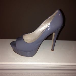 Grey pattern leather peep toe 6 inch heel