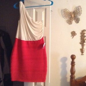 Cream/Pink (Coral)  Bodycon Dress