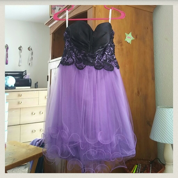 Purple homecoming dress with black lace