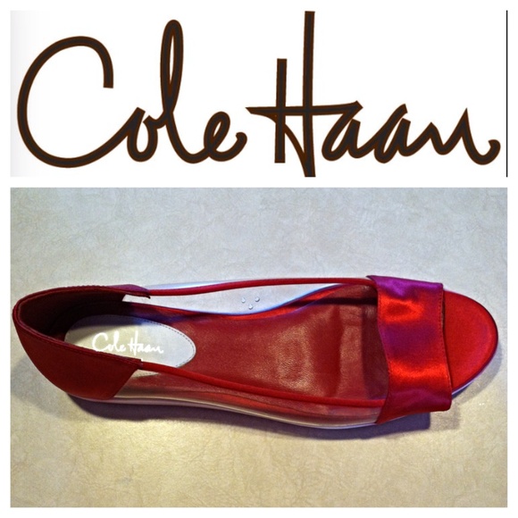 Red Satin & Clear Peep Toe Flat Sandals