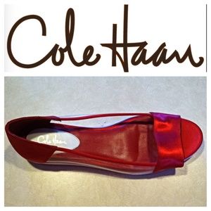 Red Satin & Clear Peep Toe Flat Sandals