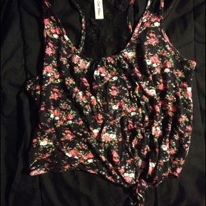 Laced floral tank top