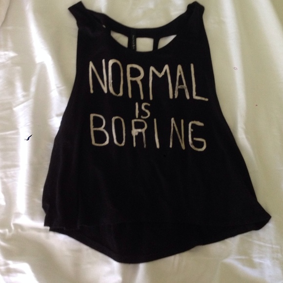 Black tank top with white print (normal is boring)