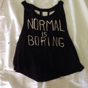 Black tank top with white print (normal is boring)