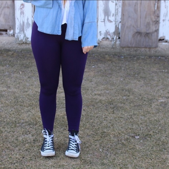 Eggplant Fleece-Lined Leggings - Picture 3 of 4