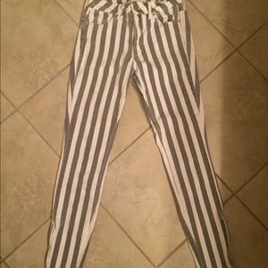 Grey and white striped high waisted bullhead jeans