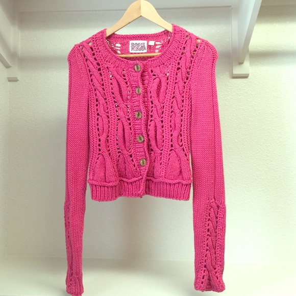 Anthro cropped hot pink sweater By Rosie Neira.