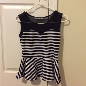 Black and White Striped Peplum Top