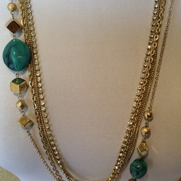 Gold n Turquoise Statement Necklace Set - Picture 3 of 4