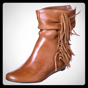 Brown Leather fringe booties 8.5