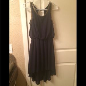 High-to-low navy dress with key hole back