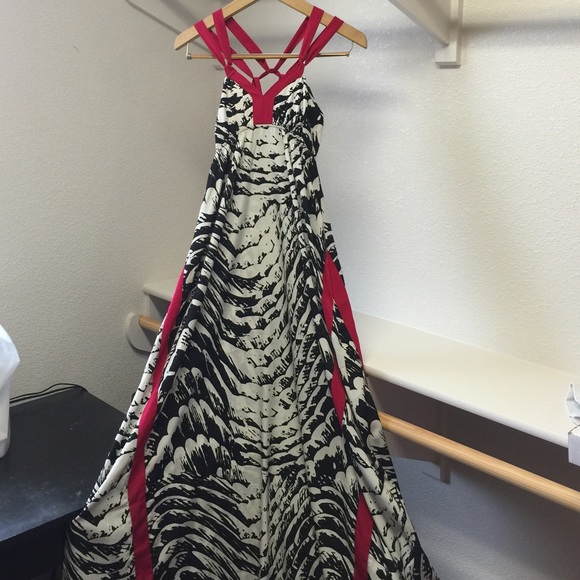 Black, cream, & hot pink maxi dress from Express.