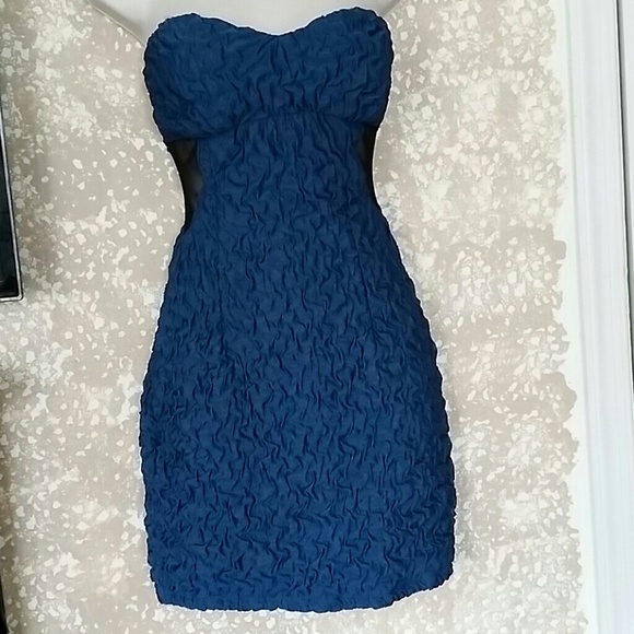 Sexy Blue body con Dress Strapless w mesh sides
